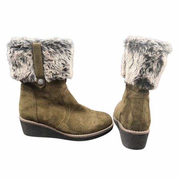 Patrizia by Spring Step Yazzie Olive Green Faux Fur Wedge Boots Size 39 US 8-8.5 - Picture 1 of 15